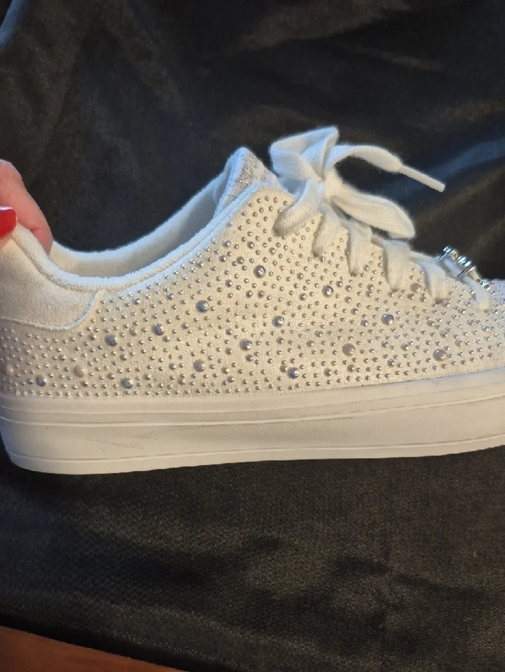 Juicy Couture White Alanis B Silver Stud Embellished Lace-Up Sneakers